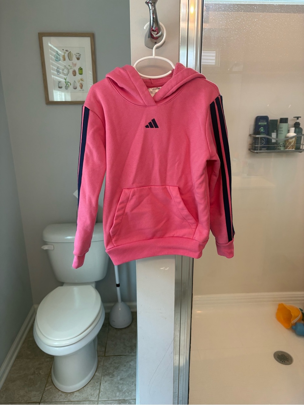 adidas Pink Hoodie with Navy Stripes - Kids Sweatshirt